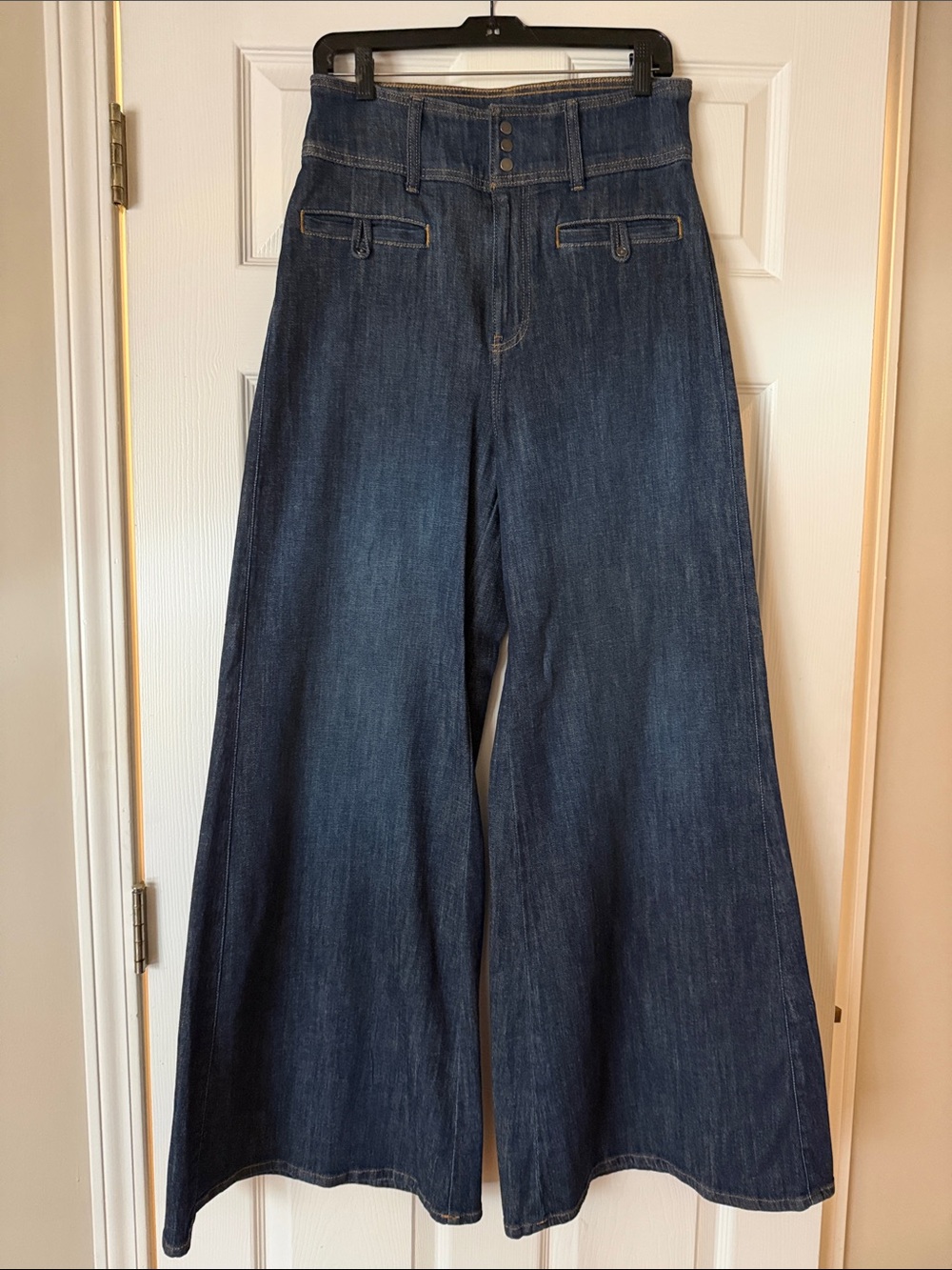 Pilcro Wide-Leg Flare Jeans in Dark Denim